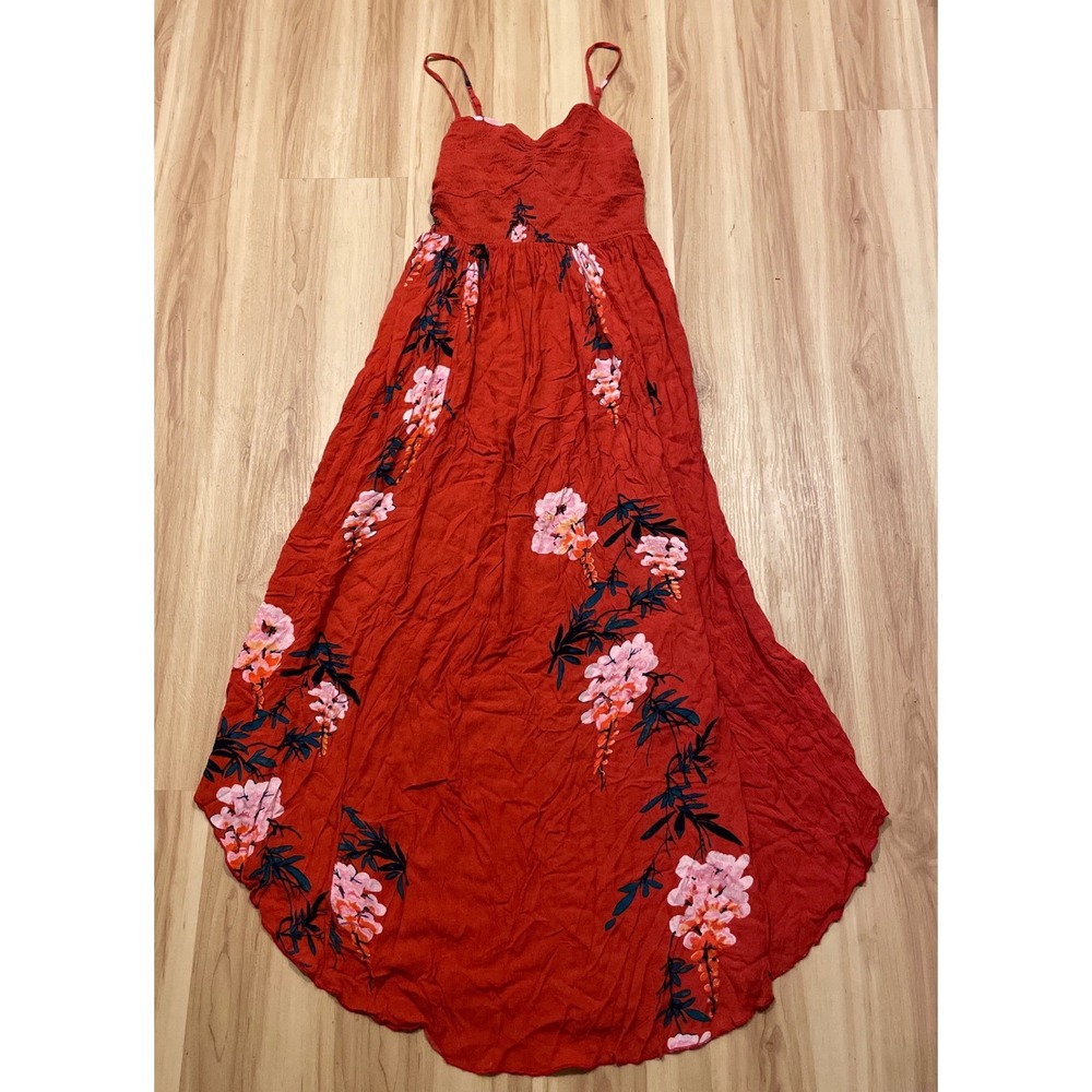 Free People Women Maxi Dress Floral Smocked Maxi S.P Red